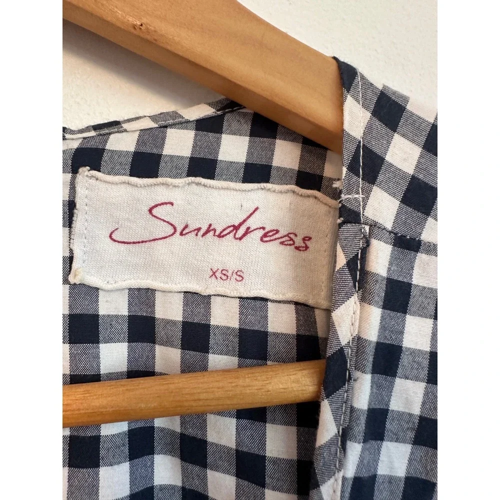 Sundress Gingham Mini Dress in Black and White and Pink Pom Poms | Size XS/S